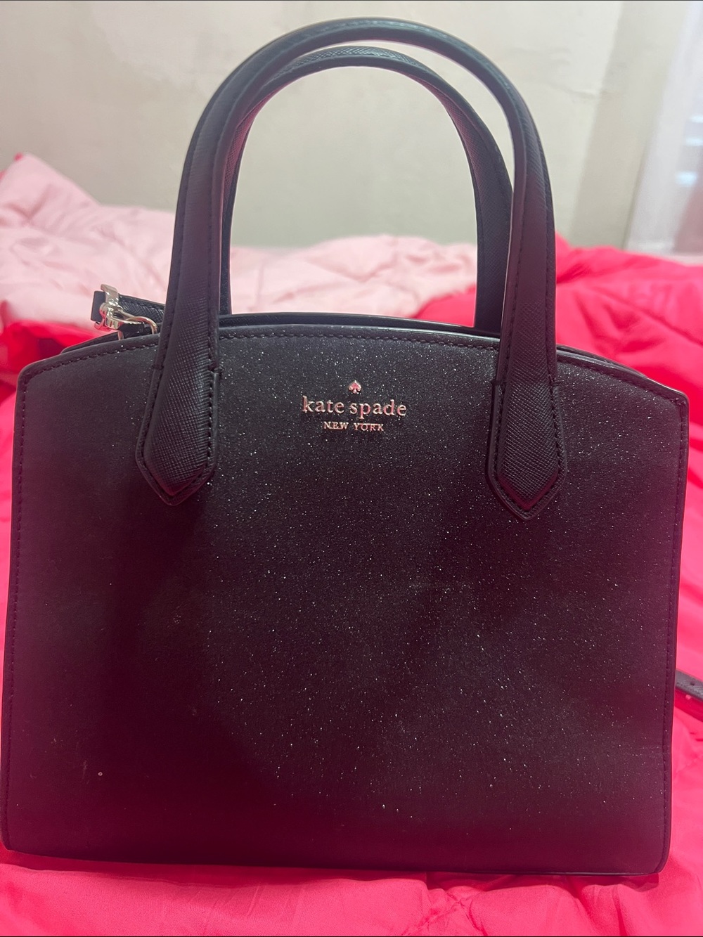 kate spade Black Sparkle Dome Satchel with Gold Logo
